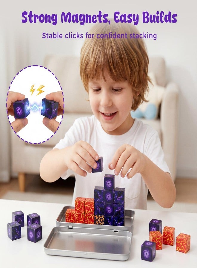 3 otters 32PCS Magnetic Building Blocks Portal Travel Set, STEM Magnet Cubes Construction Toys with Metal Box for Kids, Sensory Gifts for Toddler Boys & Girls Christmas Birthday - Image 4
